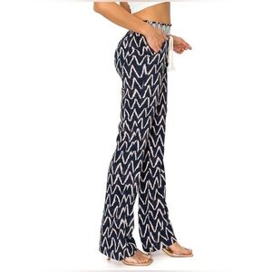 Cali1850 Women’s Medium Contrast Smocked Waist Linen Pull On Beach Pants M Blue
